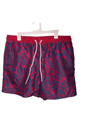 Amazon Essentials Men's Red & Blue Floral Swim Trunks